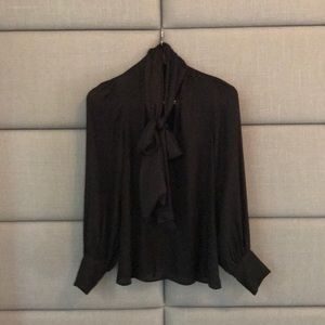 Black pussy bow silk blouse